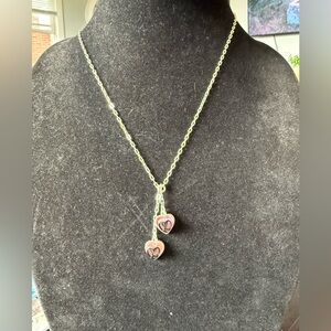 Chic Silver and Pink Heart Necklace w/ cute lv charms